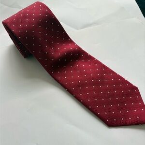 David Donahue Red Tie with White Micro Geometric Squares, 58”x3 5/8”